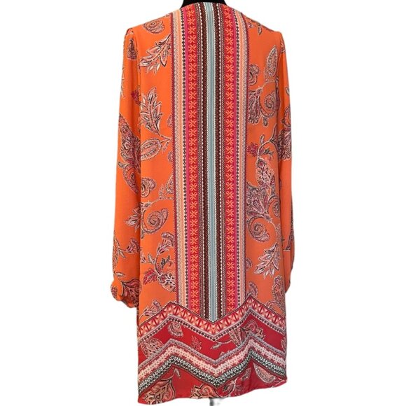 Cato Orange Floral Paisley Long Sleeve Women's Mini Dress - Size L - Picture 4 of 11